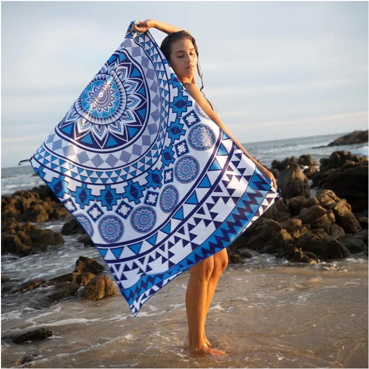Bohemian Large Rectangle Beach Towel Custom Square Mesh Bag Printed Logo Summer - Image 6