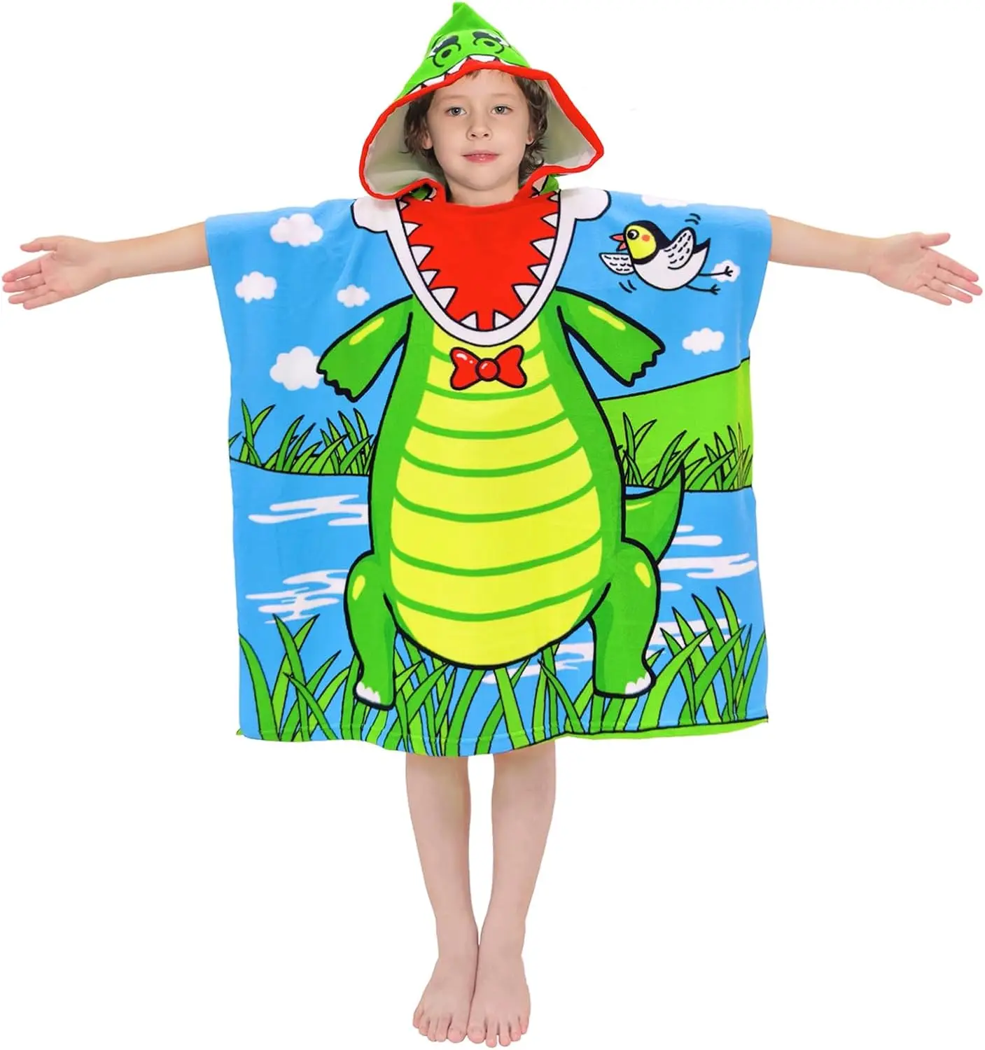 Bulk Wholesale Fast Drying Hooded Beach Poncho-High Absorbency Microfiber Animal Print Compact Foldable Absorbent Child-Proof