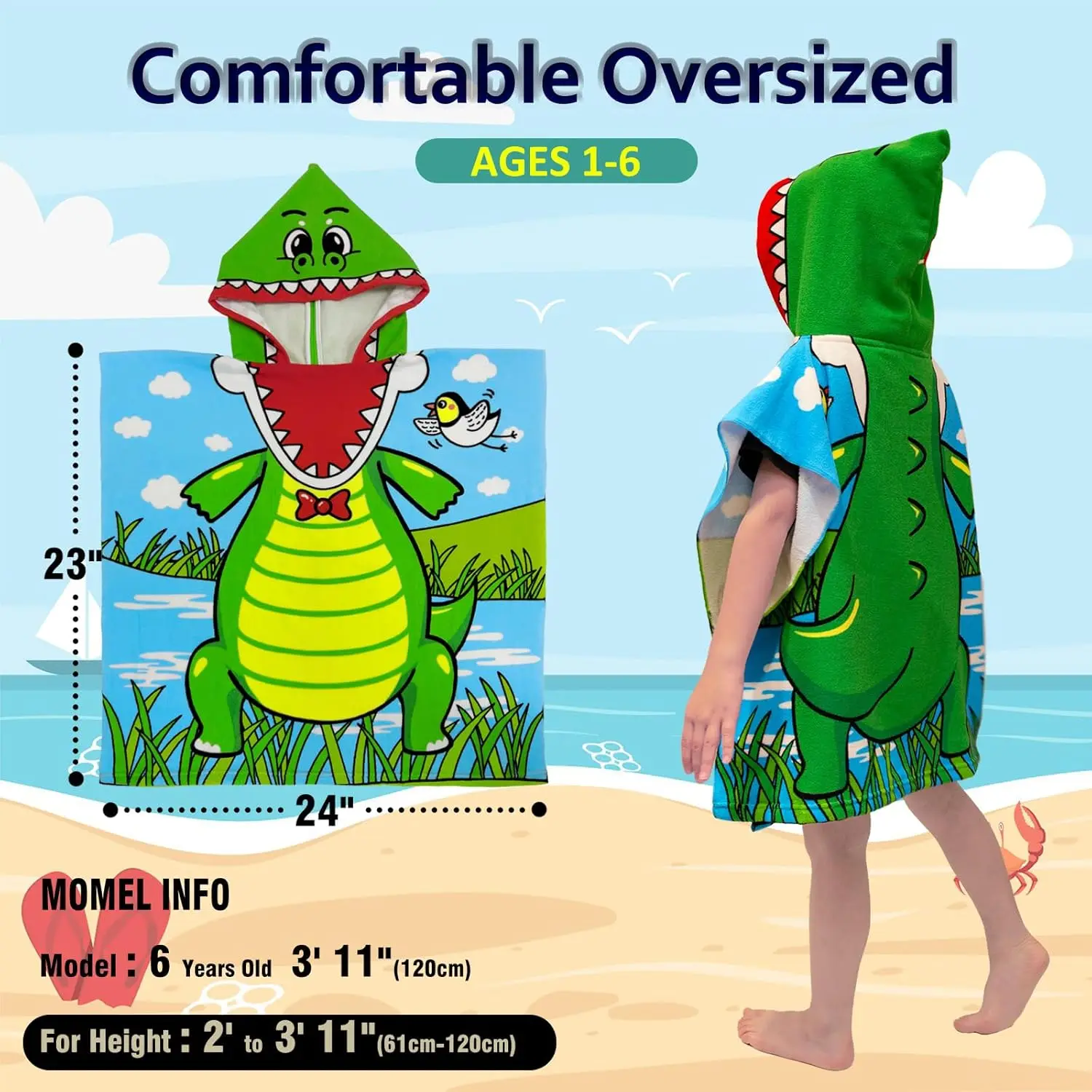Bulk Wholesale Fast Drying Hooded Beach Poncho-High Absorbency Microfiber Animal Print Compact Foldable Absorbent Child-Proof - Image 3