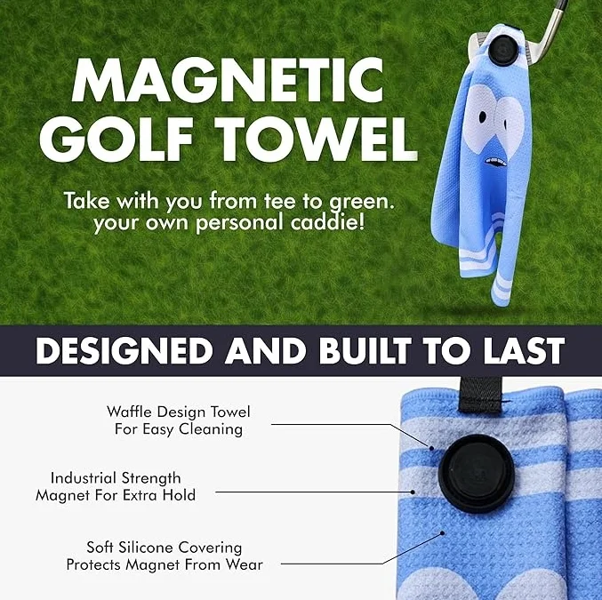 Cartoon Waffle Golf Towel with Magnetic Hook for Club Cleaning - Image 2