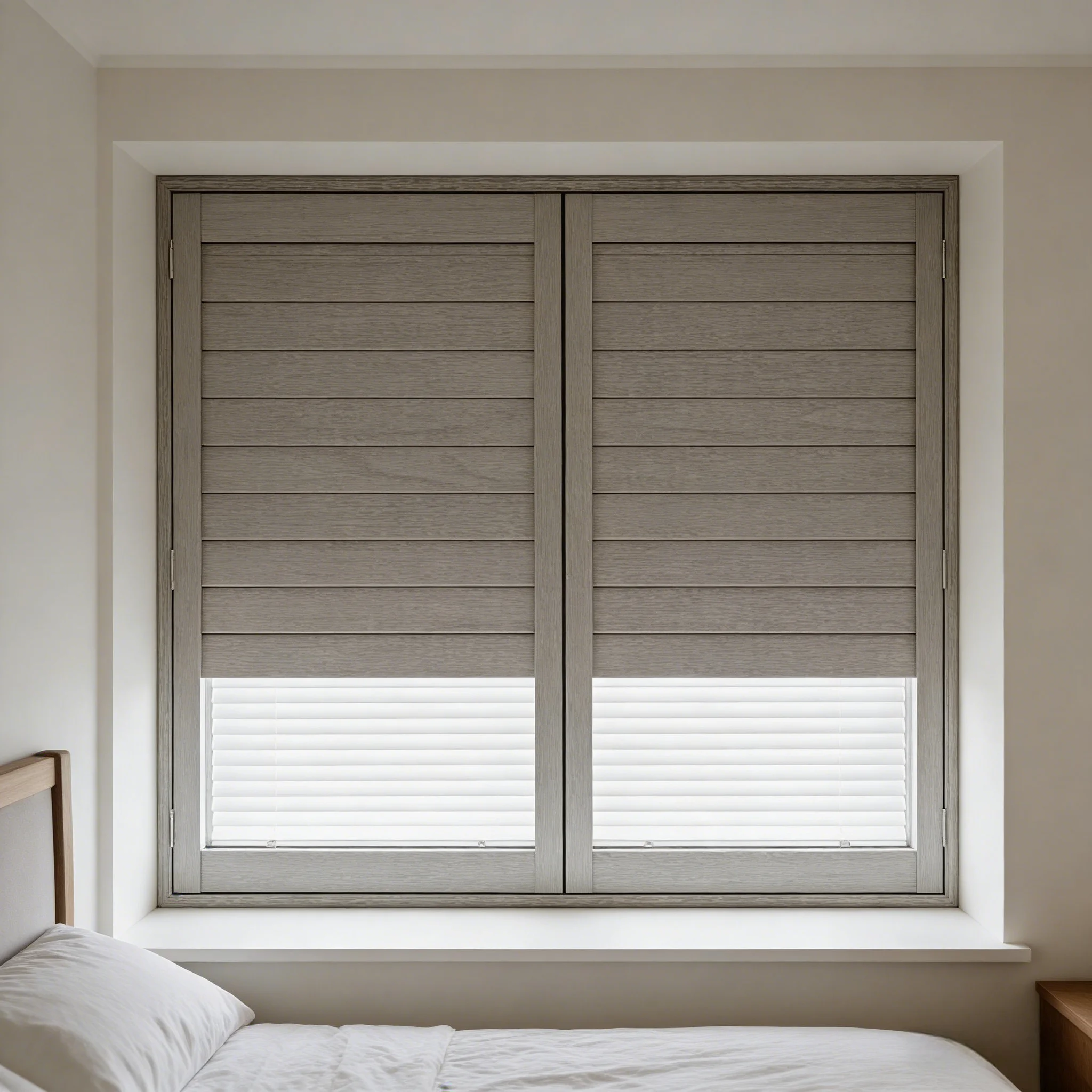 Combination Blackout Shutter with Built-in Honeycomb Blind 100 Percent Light Blocking