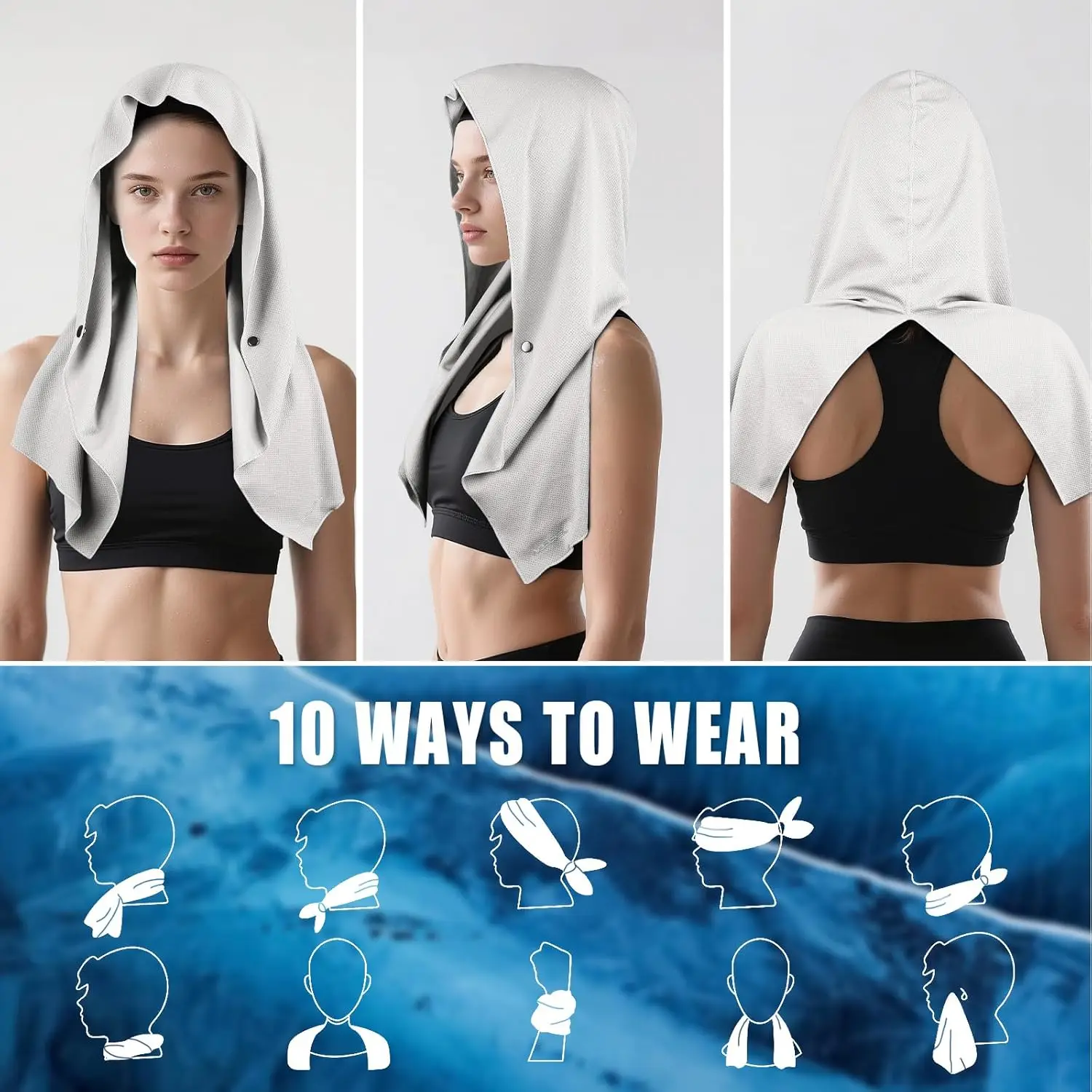 Cooling Towel Head Wrap with Ear Loops for Neck and Face Gym Sports Outdoor - Image 3