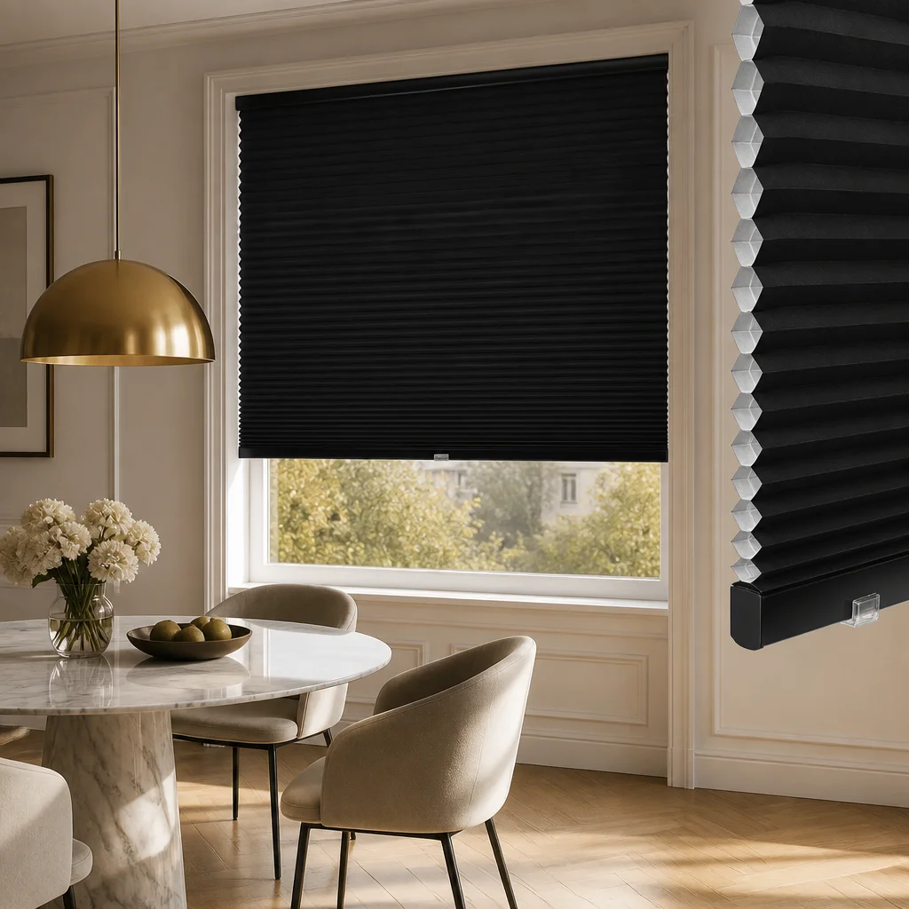 Cordless Black Honeycomb Blinds 25mm Cell Full Blackout Child Safe Custom Size