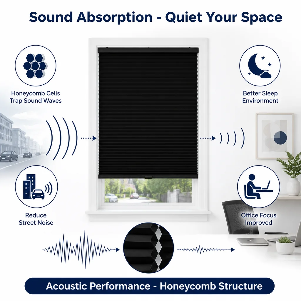 Cordless Black Honeycomb Blinds 25mm Cell Full Blackout Child Safe Custom Size - Image 6
