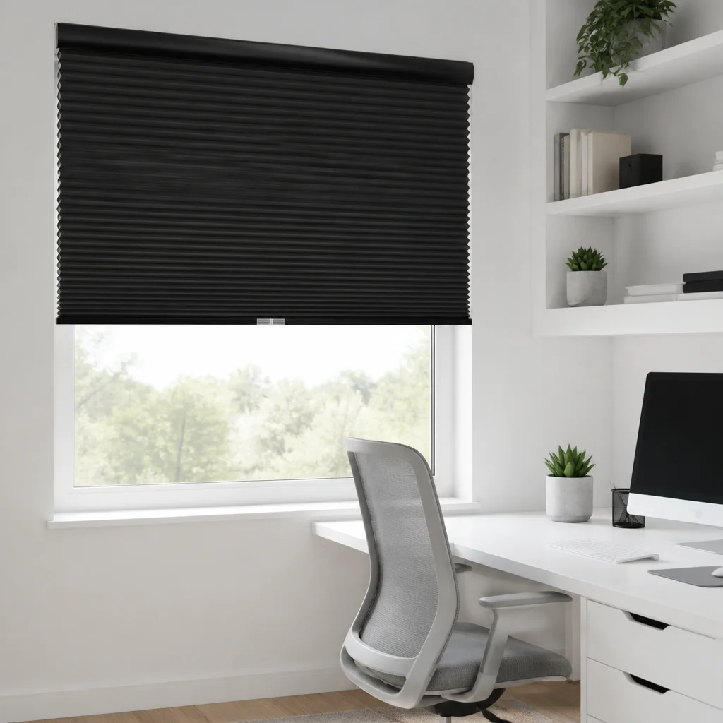 Cordless Honeycomb Blinds Black 25mm Cellular Full Blackout Noise Reduction Custom Size OEM