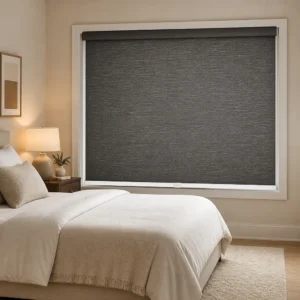 Cordless Roller Shades Dark Gray Semi-Blackout Woven Fabric Arc Headrail Push Latch Privacy Bedroom Custom Size