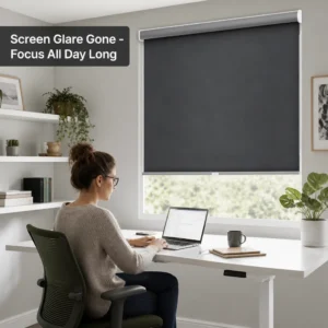 Cordless Roller Shades Semi-Blackout Dark Gray Woven Polyester Anti-UV Arc Headrail Push Latch