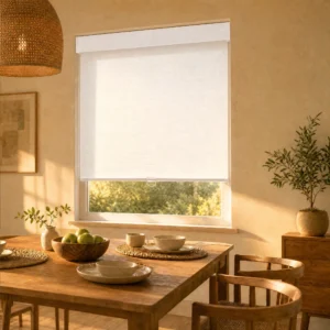 Cordless Roller Shades Semi-Blackout White Fabric Custom Size Cassette Headrail