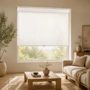Cordless Roller Shades Semi-Blackout White Fabric Custom Size Cassette Headrail