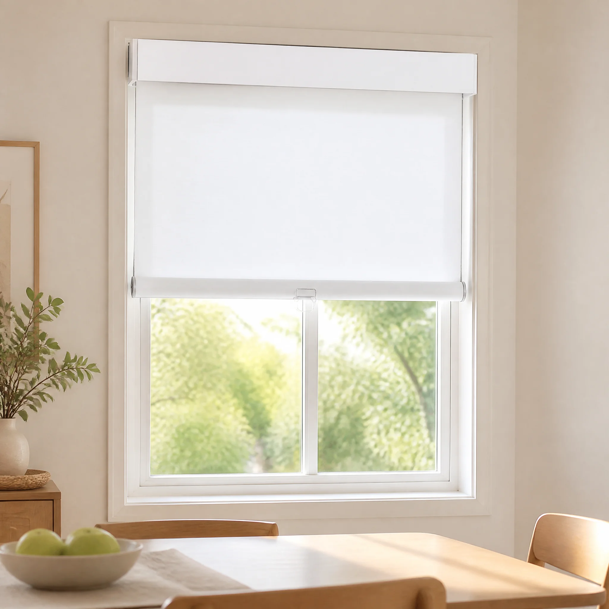 Cordless Roller Shades Semi-Blackout White Fabric Custom Size Cassette Headrail - Image 2