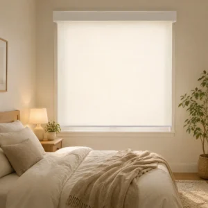 Cordless Roller Shades Semi-Blackout White Fabric Eco-Friendly Custom Size Cassette