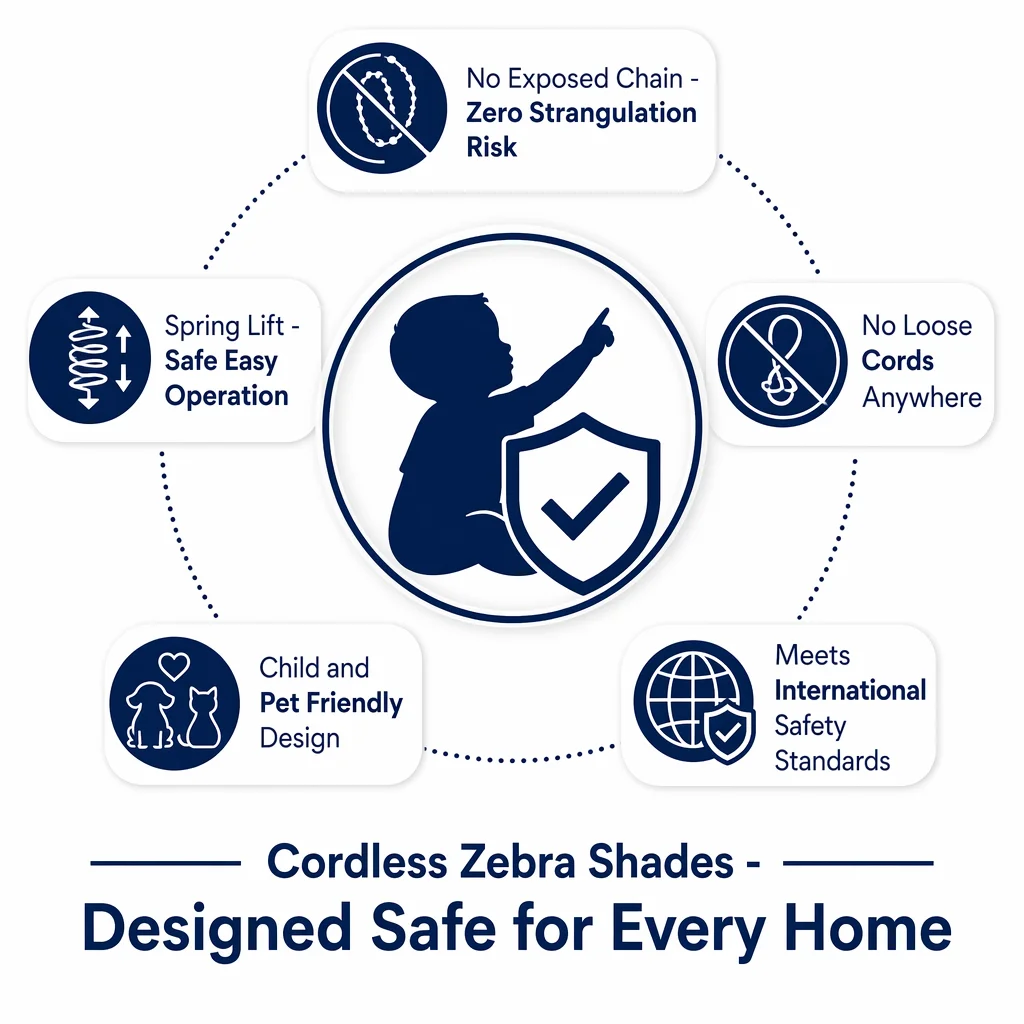 Cordless Zebra Shades Child Safe No Chain Dual Layer Dark Brown Sheer Blackout Custom Size UV Protection - Image 2