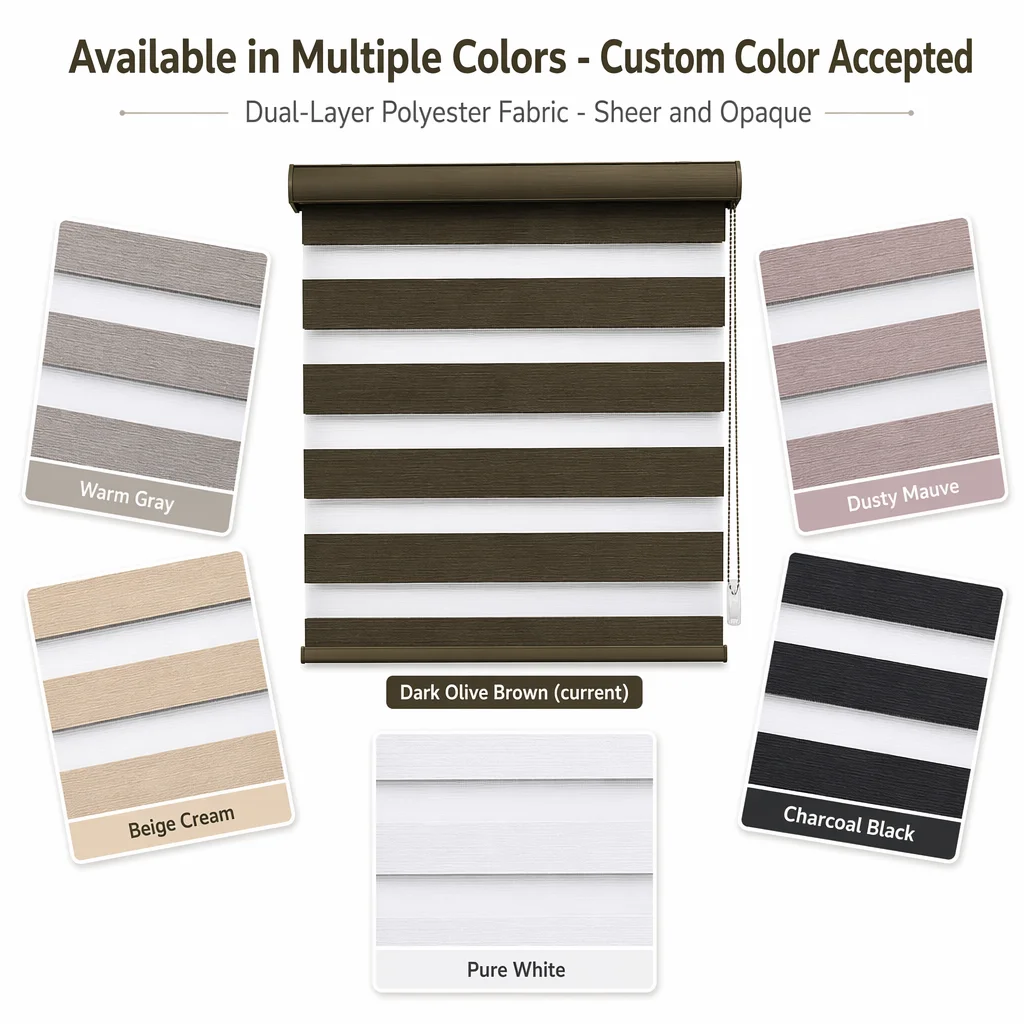 Cordless Zebra Shades Child Safe No Chain Dual Layer Dark Brown Sheer Blackout Custom Size UV Protection - Image 4