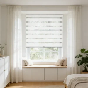 Cordless Zebra Shades Dual Layer Light Filtering Roller Blinds for Home Office Bedroom