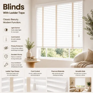 Custom Basswood Venetian Blinds Wooden Slats Window Shades for Home Office