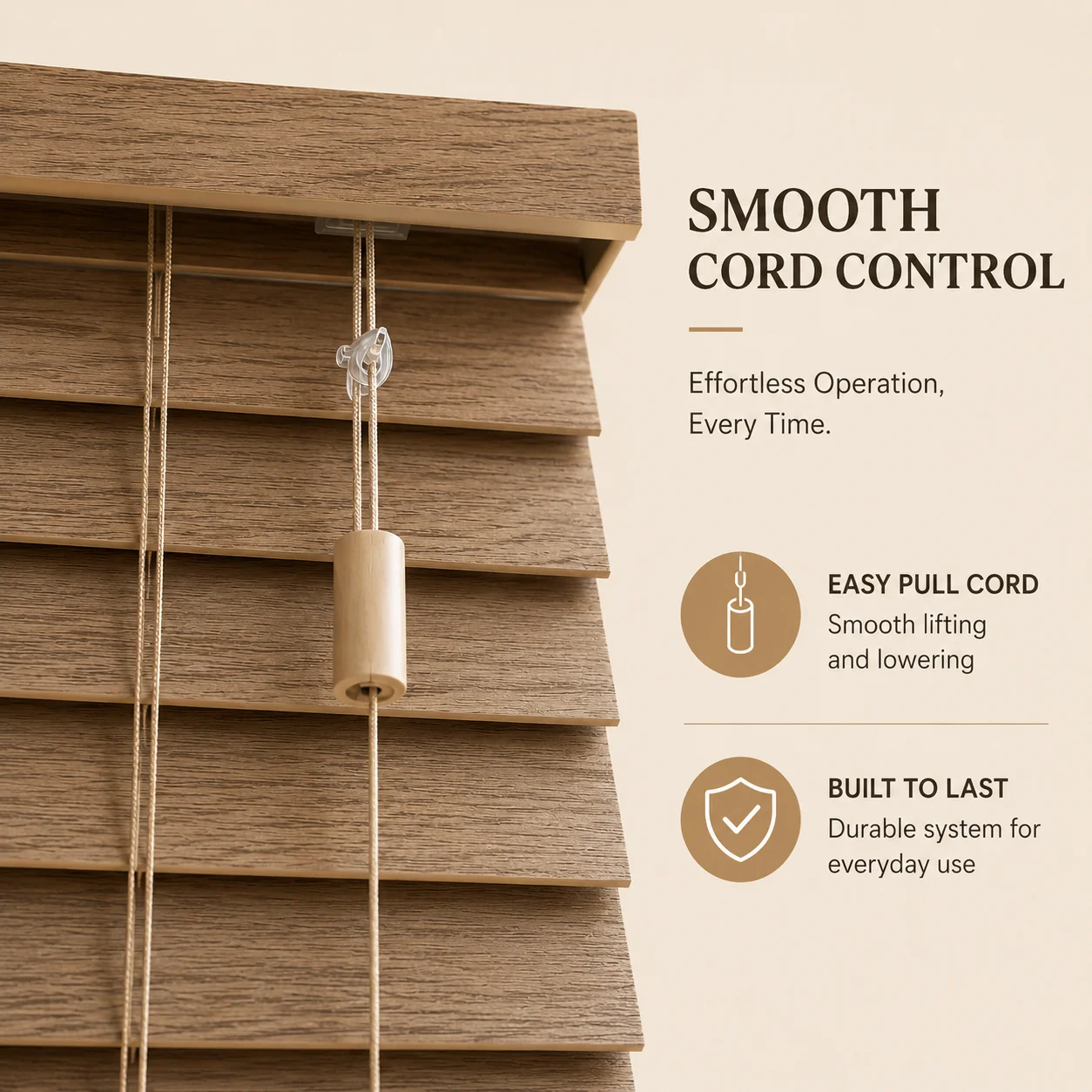 Custom Brushed Wood Venetian Blinds Cord Control Shades UV Blocking Home Light Control - Image 3