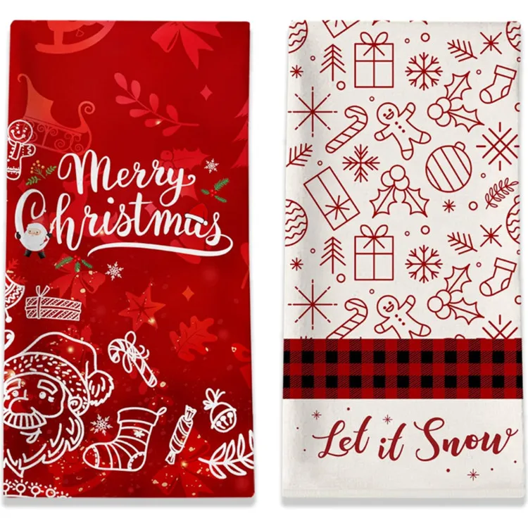 Custom Christmas Kitchen Tea Towel Double Printed Antimicrobial Lint-Free