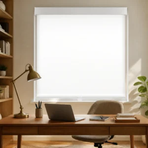 Custom Cordless Roller Shades Semi-Blackout White Fabric Cassette Headrail