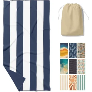 Custom Design Waffle Microfiber Beach Towel Quick Dry Lightweight with Carry Bag