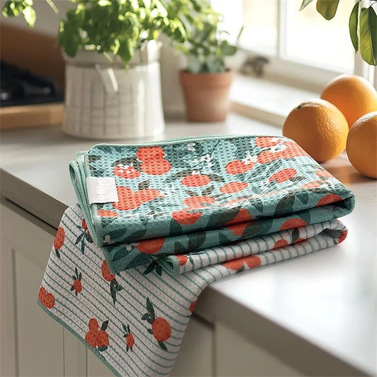 Custom Digital Print Compressed Microfiber Waffle Tea Towel Set Sublimation Quick-Dry Lightweight Kitchen - Image 2