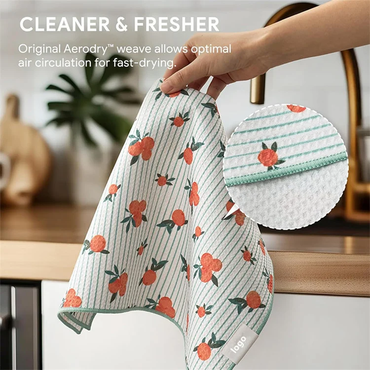 Custom Digital Print Compressed Microfiber Waffle Tea Towel Set Sublimation Quick-Dry Lightweight Kitchen - Image 3