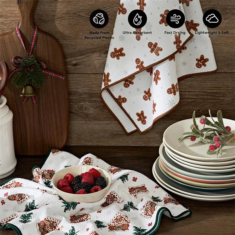 Custom Digital Print Compressed Microfiber Waffle Tea Towel Set Sublimation Quick-Dry Lightweight Kitchen - Image 6