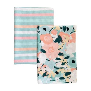 Custom Double Printed Tea Towel Absorbent Waffle Weave Kitchen Microfiber Compressed
