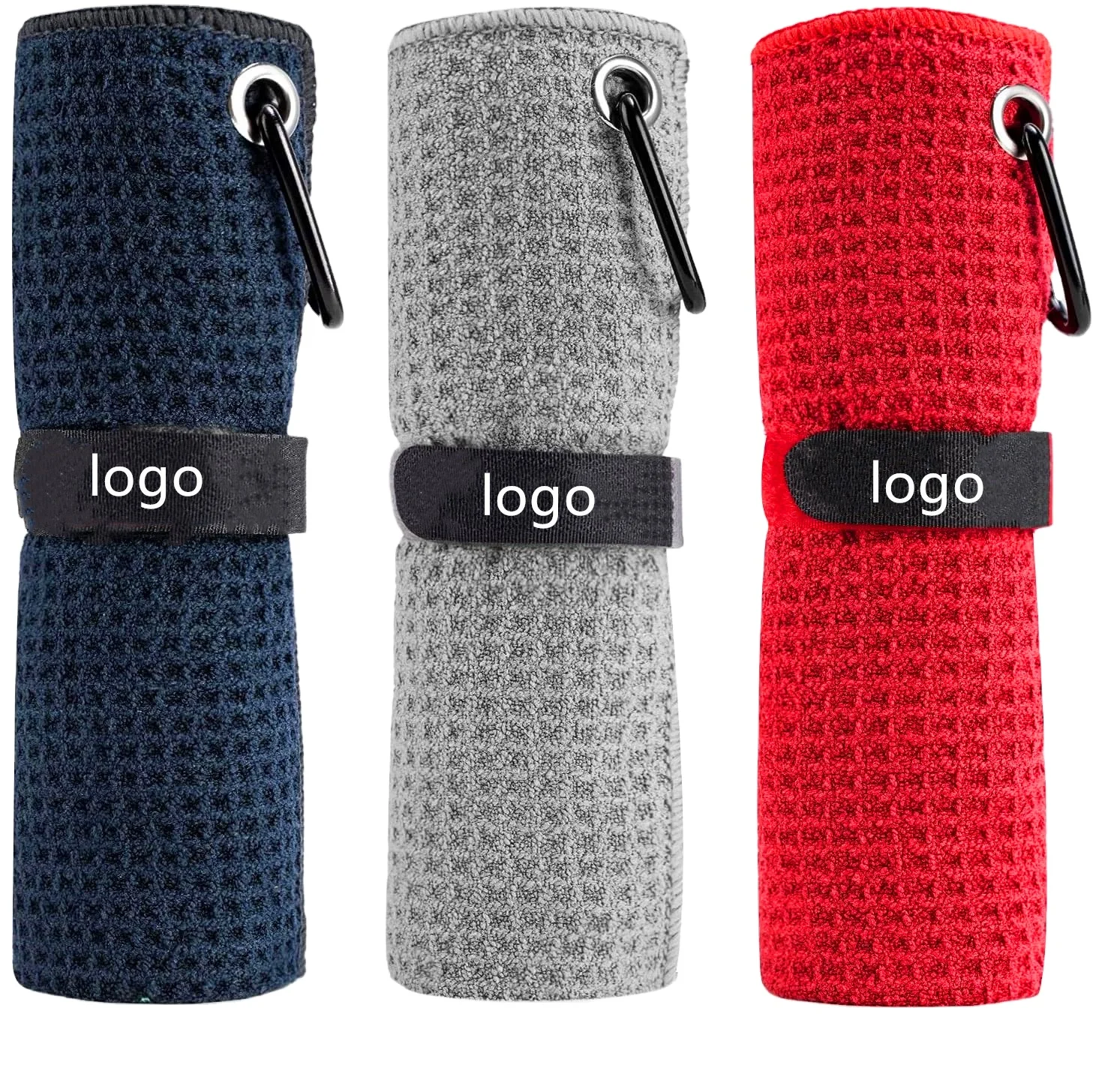 Custom Embroidered Logo Golf Towel with Magnet Microfiber Waffle Design Clip - Image 5