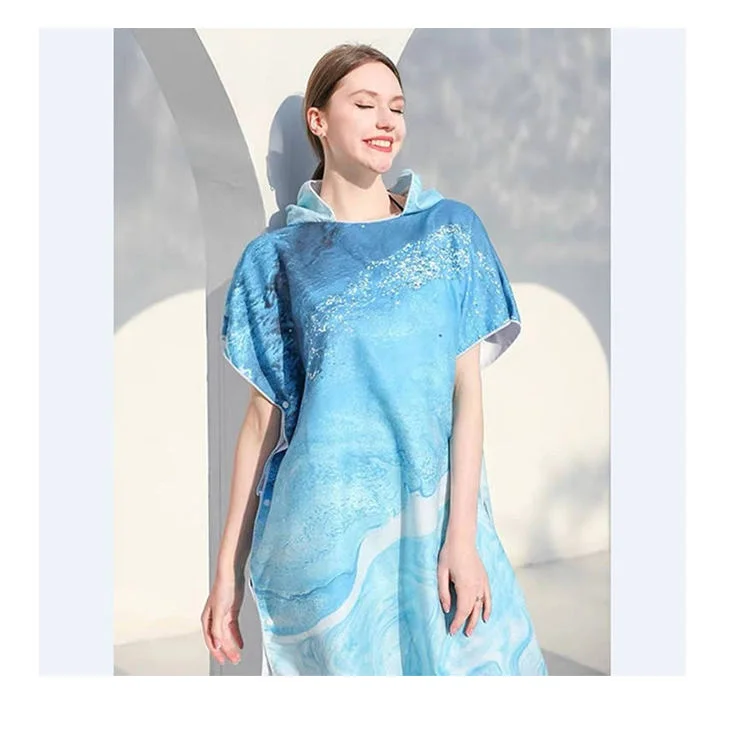 Custom Logo Lightweight Recycled Microfiber Poncho with Hood Adult Beach Towel Swim - Image 2