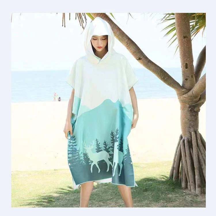 Custom Logo Lightweight Recycled Microfiber Poncho with Hood Adult Beach Towel Swim - Image 3