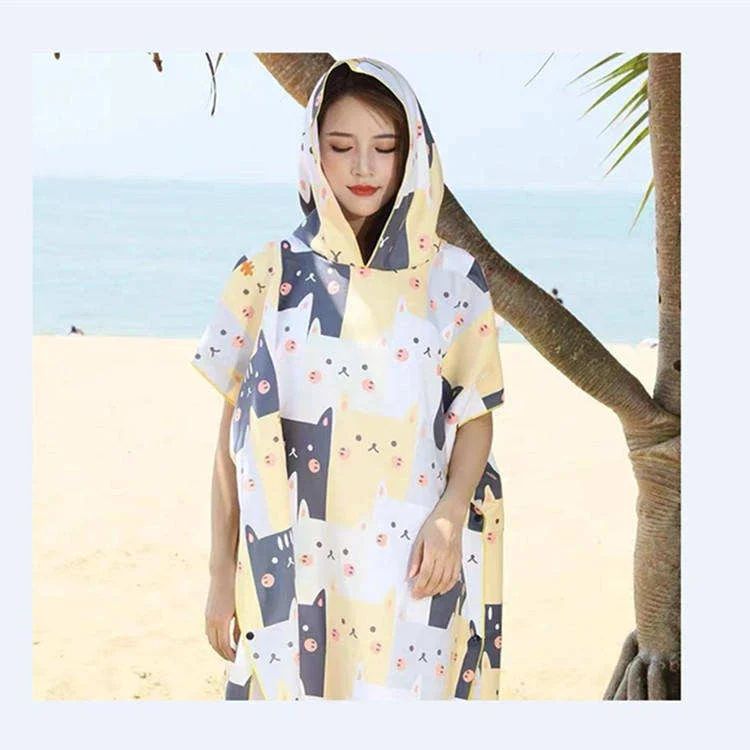 Custom Logo Lightweight Recycled Microfiber Poncho with Hood Adult Beach Towel Swim - Image 4