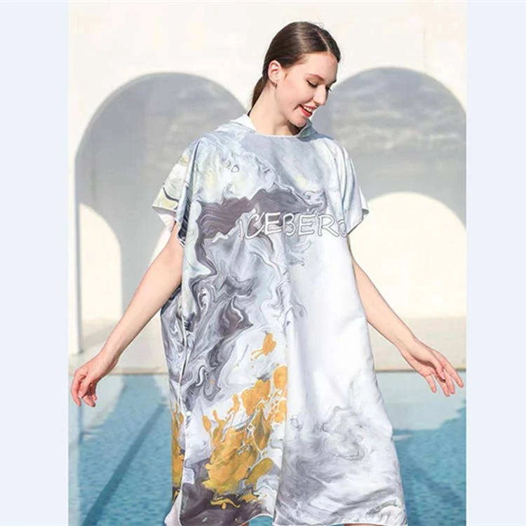 Custom Logo Lightweight Recycled Microfiber Poncho with Hood Adult Beach Towel Swim - Image 5