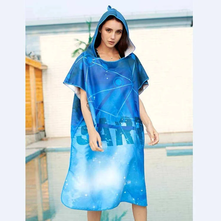 Custom Logo Lightweight Recycled Microfiber Poncho with Hood Adult Beach Towel Swim - Image 6