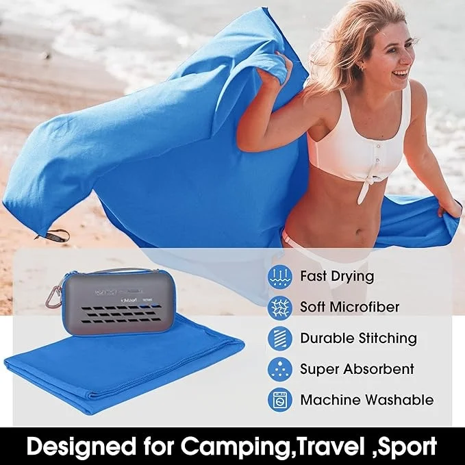 Custom Logo Microfiber Double Sided Plush Beach Towel with EVA Case Sand Free Quick Dry Travel Sports Towel for Gym Pool Outdoor - Image 6