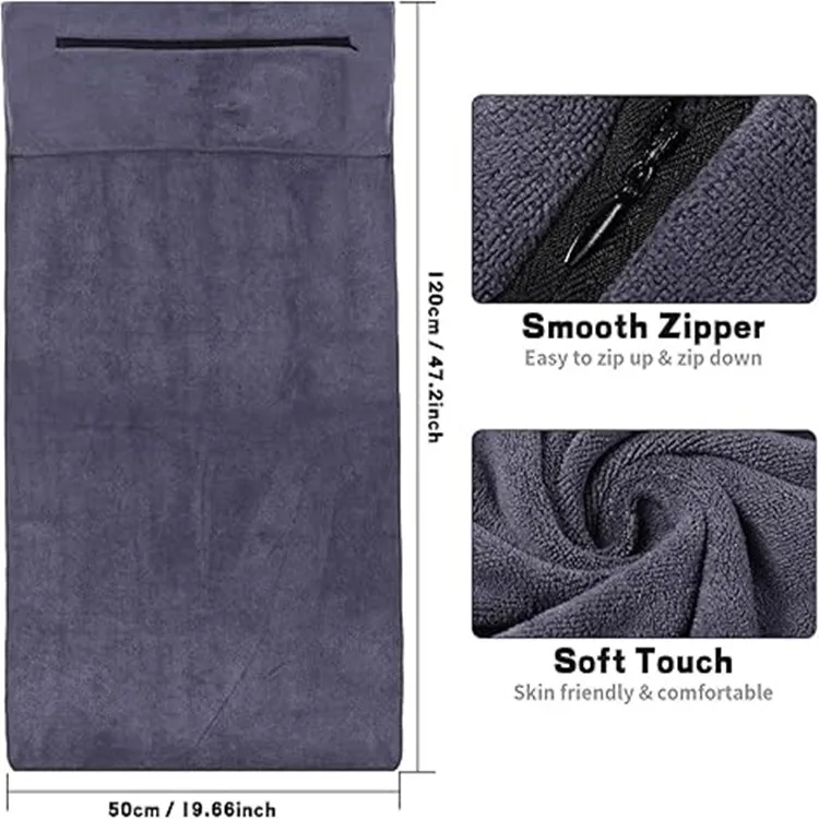 Custom Logo Microfiber Fitness Towel with Zipper Pocket Multi-Purpose Gym Towel - Image 4