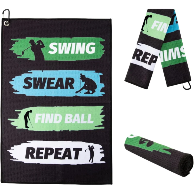 Custom Logo Microfiber Golf Towel Quick Dry Waffle with Clip Multi-Use Sports Towel Funny Gift