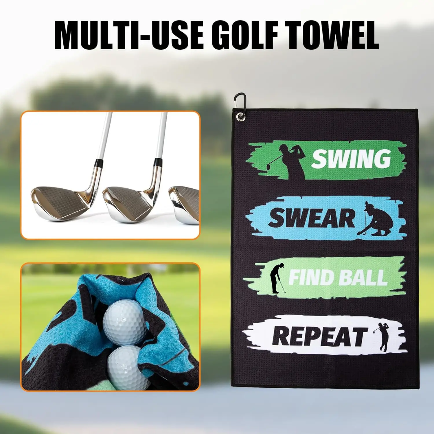 Custom Logo Microfiber Golf Towel Quick Dry Waffle with Clip Multi-Use Sports Towel Funny Gift - Image 2