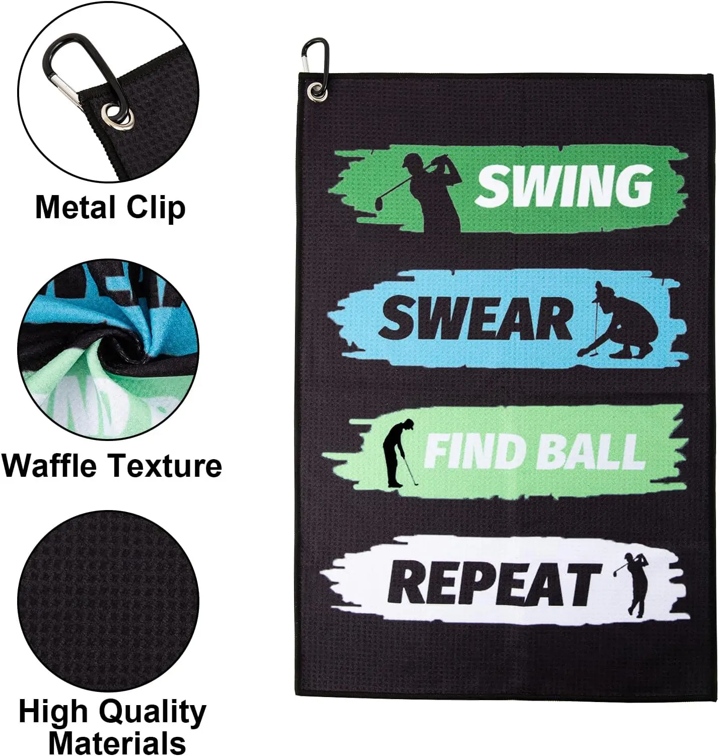 Custom Logo Microfiber Golf Towel Quick Dry Waffle with Clip Multi-Use Sports Towel Funny Gift - Image 3