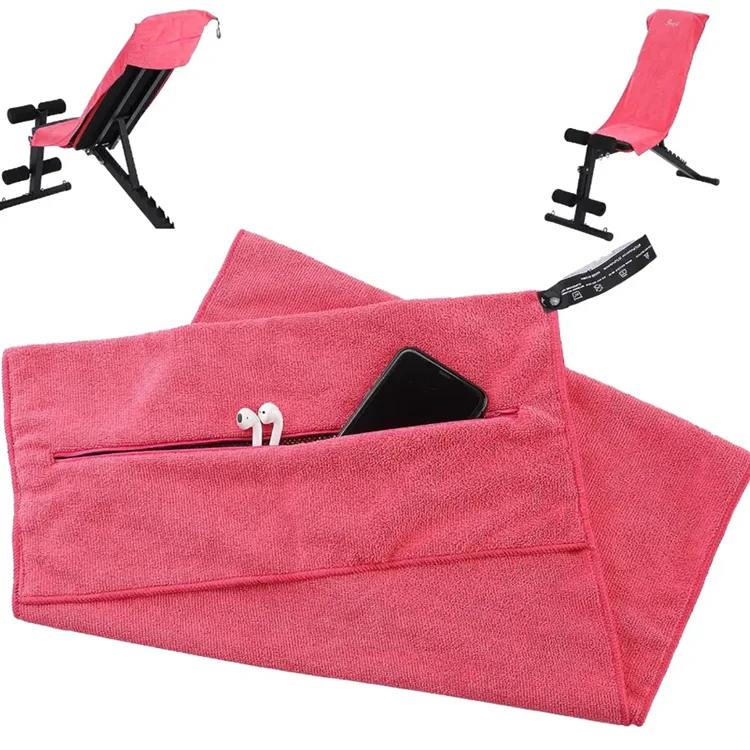 Custom Logo Microfiber Gym Towel Quick-Dry Absorbent with Zipper Pocket Sports - Image 2
