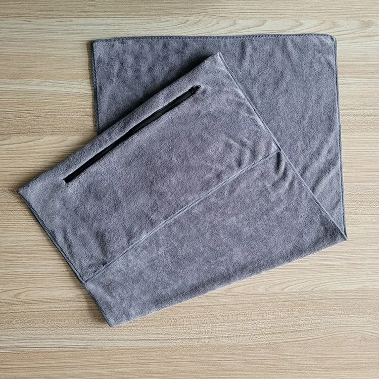 Custom Logo Microfiber Gym Towel Quick-Dry Absorbent with Zipper Pocket Sports - Image 5