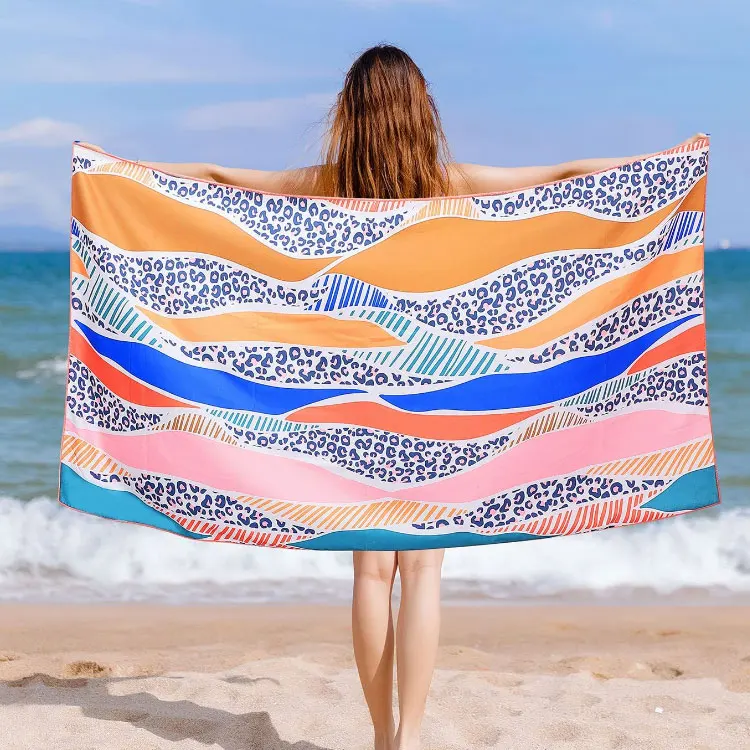 Custom Logo Microfiber Lightweight Luxury Beach Towel Double Sided Quick Dry Polyester Summer Vacation - Image 5