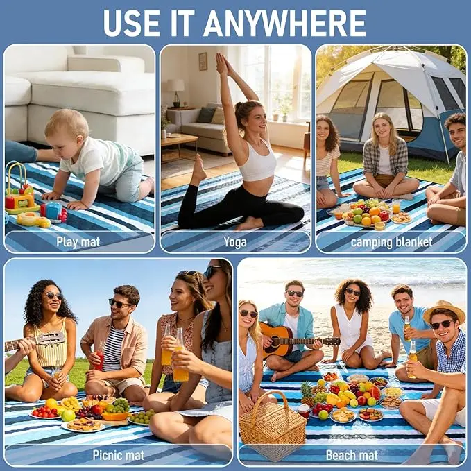 Custom Logo Waterproof Picnic Blanket Foldable Large Outdoor Mat Camping Beach Park Corporate Gift - Image 6