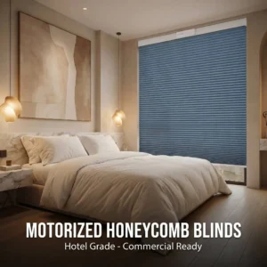 Custom Motorized Honeycomb Blinds Cordless Remote Thermal Insulation UV Protection Custom Size OEM