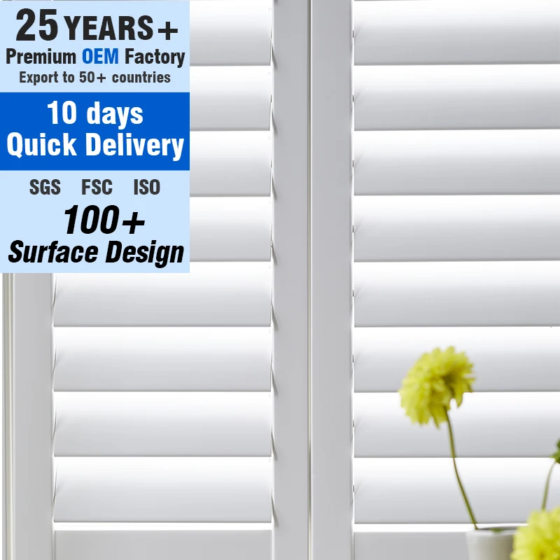 Custom OEM 25 Years Eco-Friendly Durable Wood Plantation Shutter Home