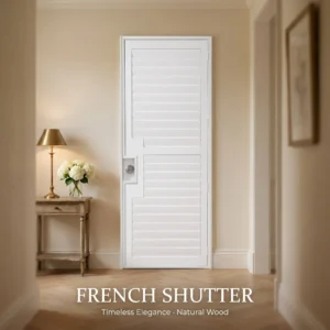 Custom Plantation Shutter French Door Paulownia Wood Adjustable Louvers 63mm 89mm