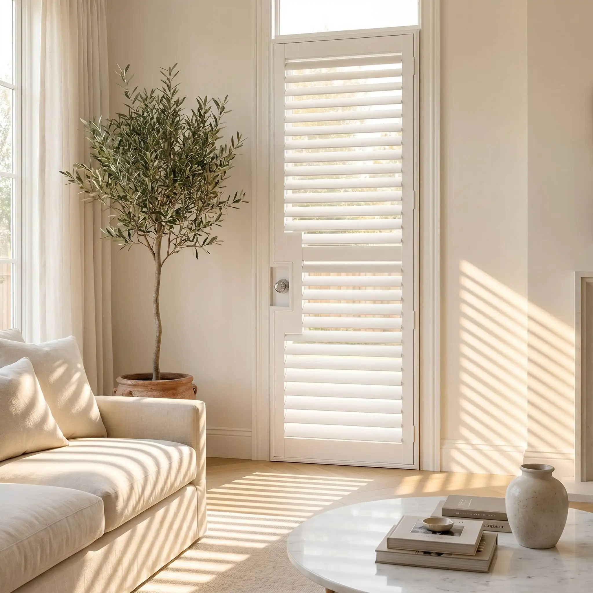 Custom Plantation Shutter French Door Paulownia Wood Adjustable Louvers 63mm 89mm - Image 2