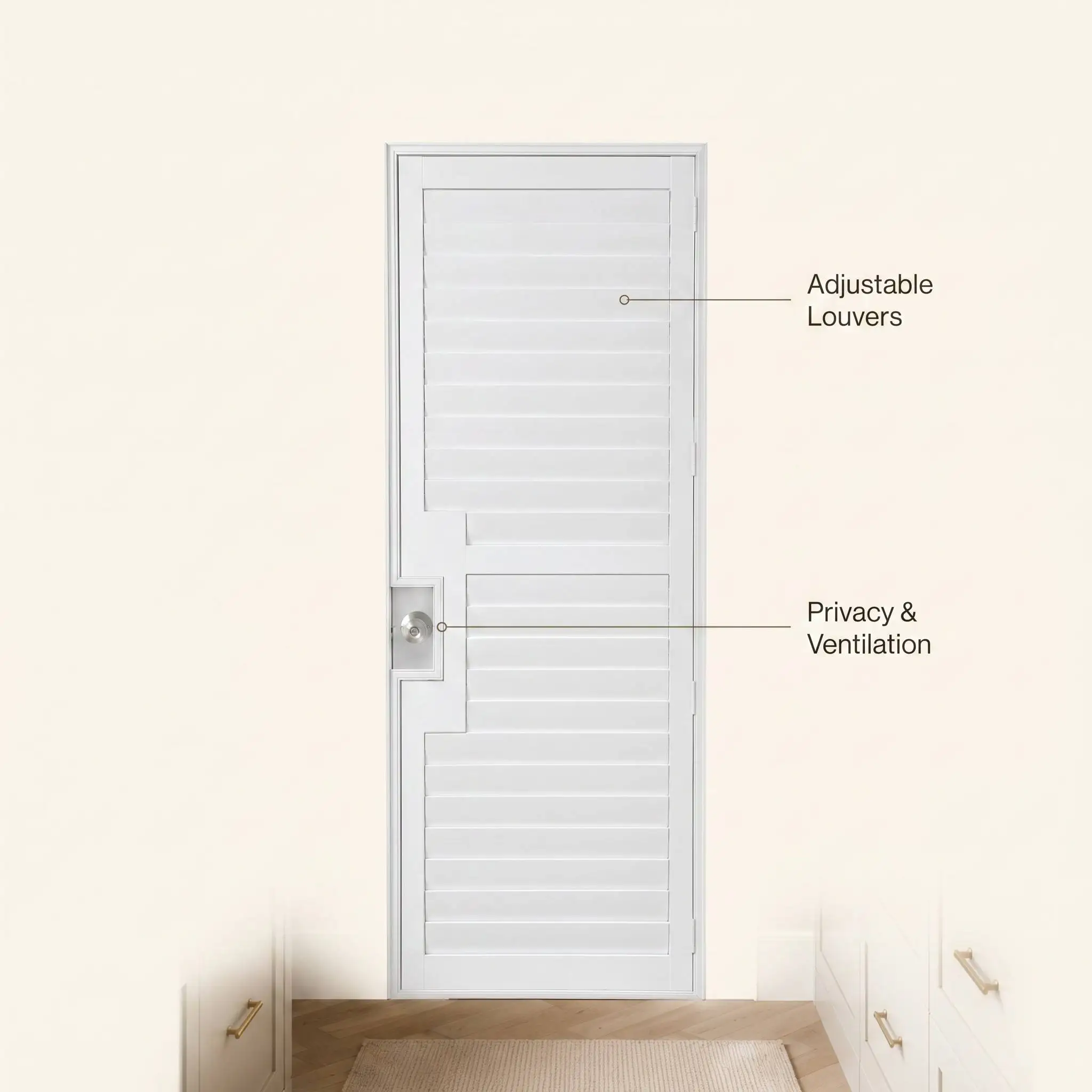 Custom Plantation Shutter French Door Paulownia Wood Adjustable Louvers 63mm 89mm - Image 3