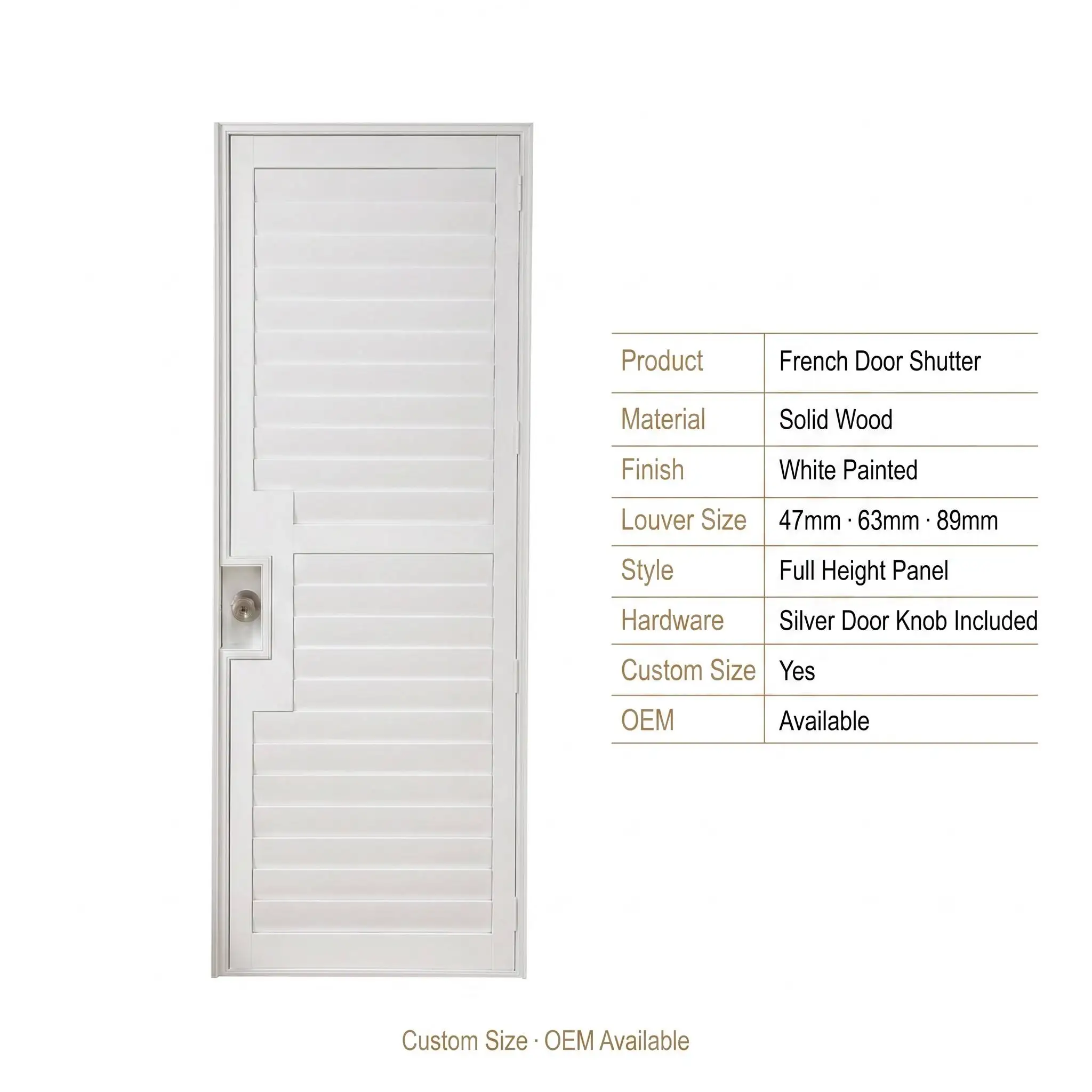 Custom Plantation Shutter French Door Paulownia Wood Adjustable Louvers 63mm 89mm - Image 6