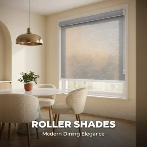 Custom Polyester Roller Shades Semi-Blackout Full Blackout Built-in Arc Headrail White Chain System UV Protection