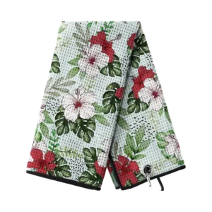 Custom Printed Microfiber Golf Towel Flower Pattern Quick-Dry Rectangular Sports Waffle Towel